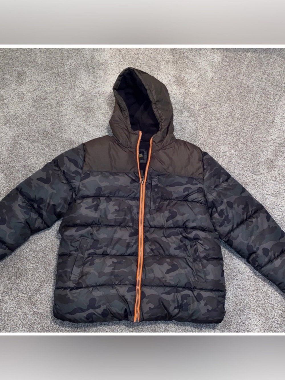 Kids extra large camouflage fleece lined puffer coat with hood